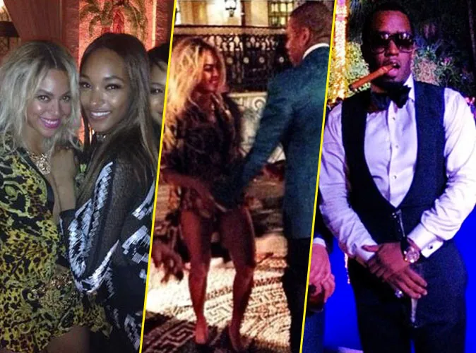 Photos : Beyoncé : réveillon chic et fun aux côtés de son célèbre mari, de  P. Diddy et des trois bombes de son clip "Yoncé"... - Public