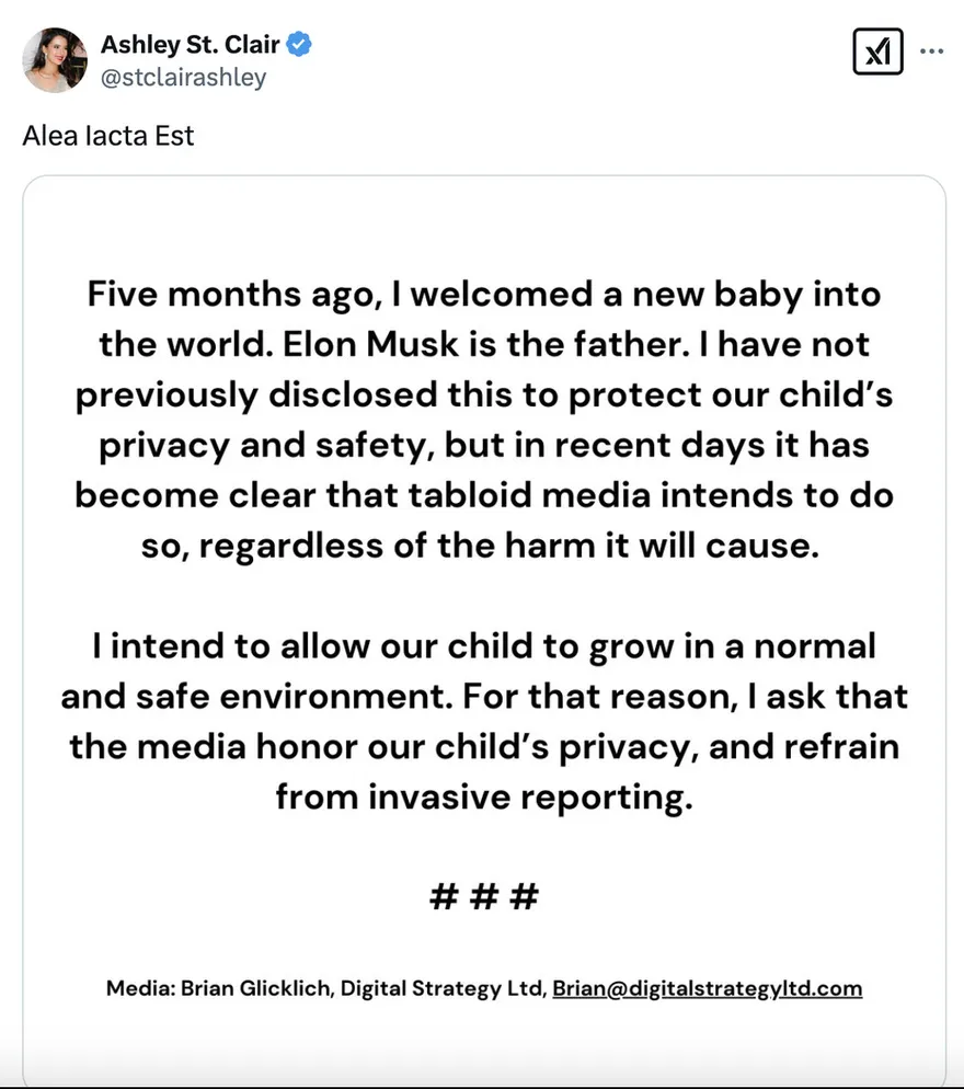 Elon Musk breaks silence after influencer claims to have given birth to his 13th child