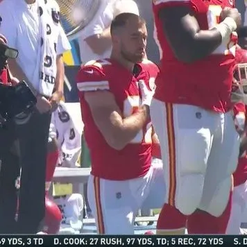 David Niven on X: "Seeing a lot of Travis Kelce kneeling today. Wrote a  couple papers about the NFL anthem protests...and while hundreds of players  took a knee, very few were white (