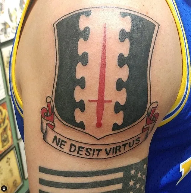 One of his largest tatoos is situated just below his shoulder is a patch used by the 187th Infantry Regiment of the US army which Hegseth was a member of