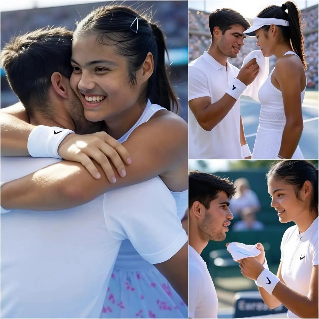 Cover Image for Tras derrotar a Elena-Gabriela Ruse en la fase clasificatoria del Abierto de Canadá, Carlos Alcaraz corrió a abrazar a Emma Raducanu y confirmó oficialmente su relación, dejando al mundo del tenis atónito por lo exhaustos que lucían. Con las emociones a flor de piel, Carlos rompió a llorar al hablar sobre los desafíos que han enfrentado bajo el escrutinio público, mientras su relación aún era incierta. La noticia conmocionó tanto a los aficionados como a los medios, pero el momento más memorable fue la reacción inmediata de Emma: “Él y yo…”